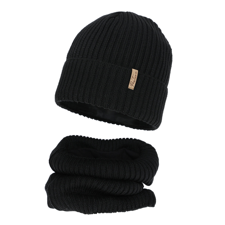 Komplet zimní dívčí: čiapka a tunel, čierny, s merino vlnou, Odette