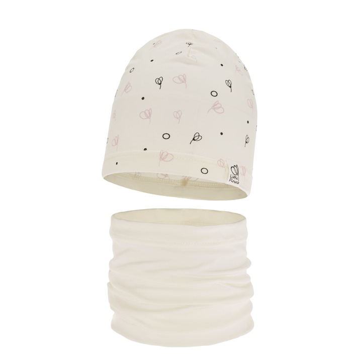 Jesenný/jarný dievčenský bavlnený set: čiapka a tunel krémový Fiora