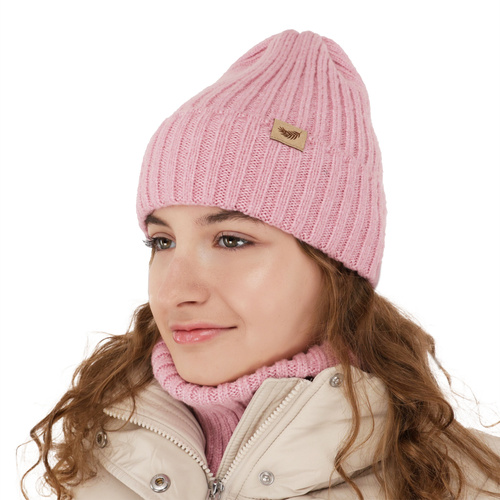 Komplet zimnej dívčej: čiapka a tunel béžový s merino vlnou Karmina