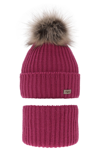 Zimná dievčenská súprava: čiapka a tunel růžový s bambulou Willow