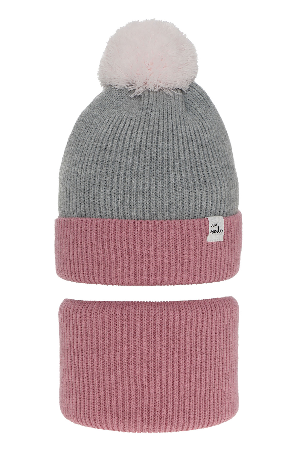 Zimný dievčenský set: čiapka a tunel ružový s bambulou Rosalin