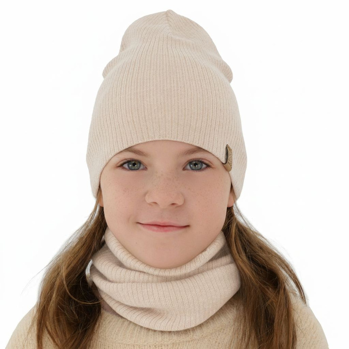 Jesenný/jarný dievčenský set: čiapka a tunel růžový 100% lână merino extra fină Ricona