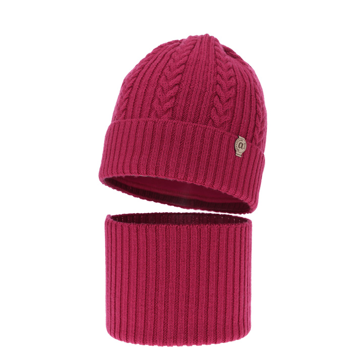 Komplet zimnej dívčí: čepice a tunel amarant 100% extra fine merino vlna Jenny