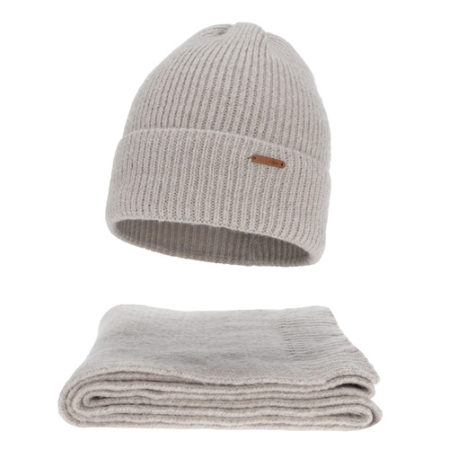 Komplet zimní dámský: čiapka a šála, béžový, s merino vlnou, Seala