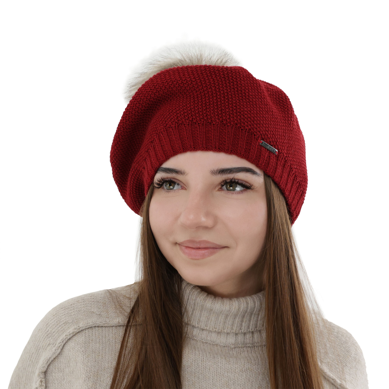 Dámska zimná baretka bordó merino vlnená Bonnie