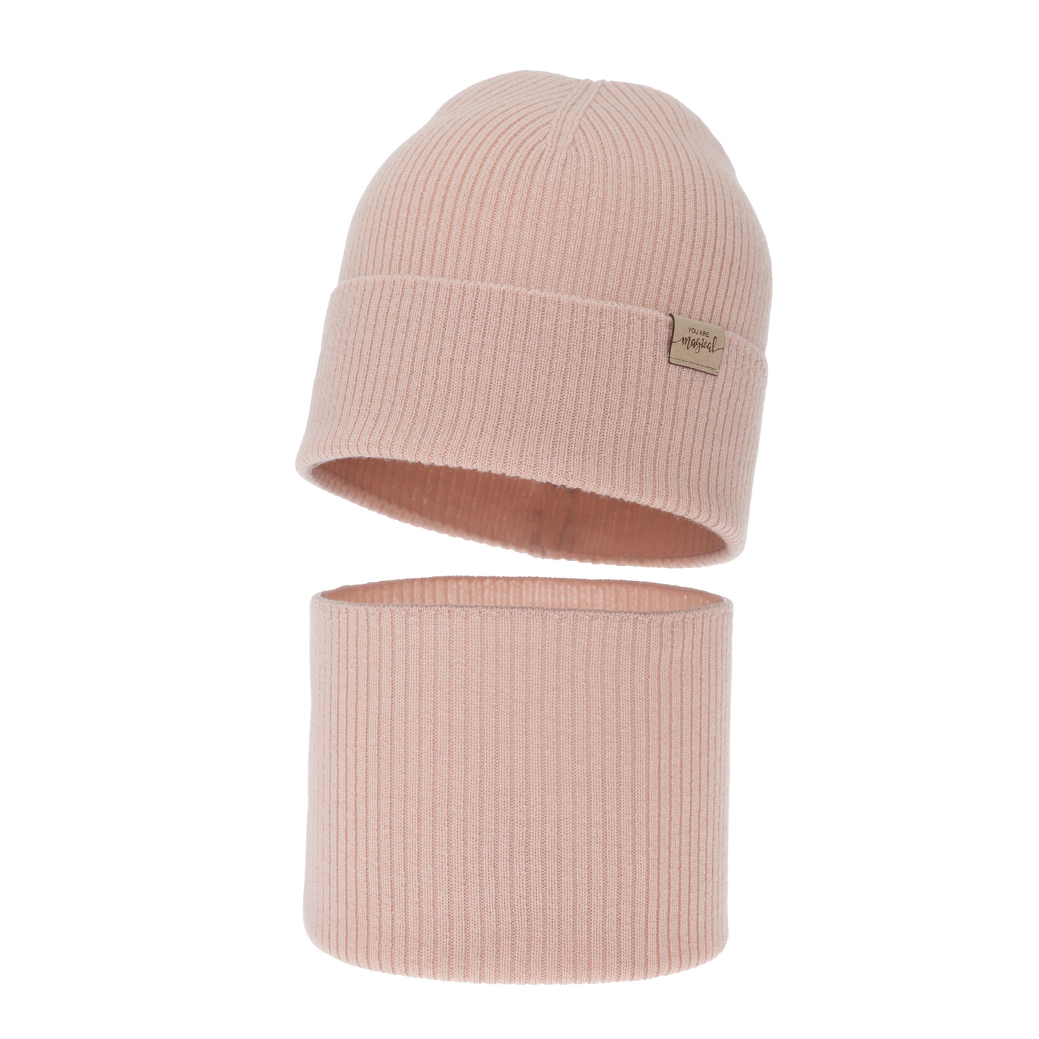 Komplet podzimní, jarní dívčí: čiapka a tunel, krémový, 100 % merino vlnená, Magenta