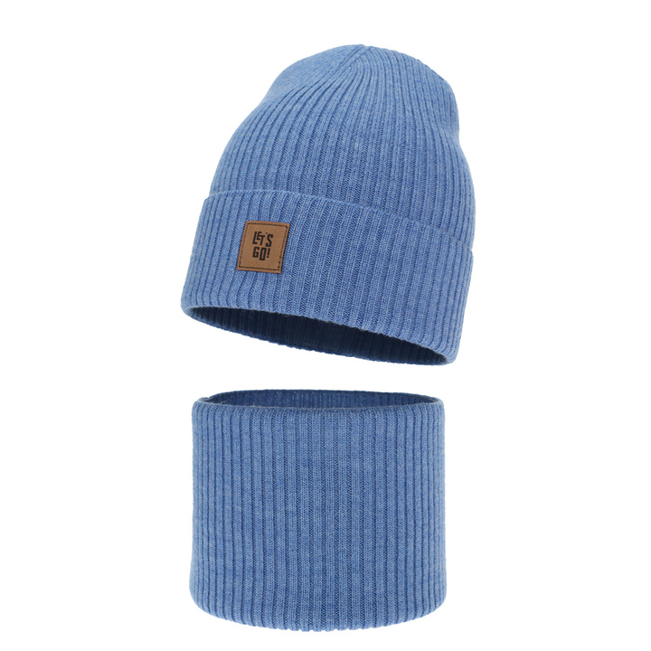 Chlapčenská čiapka a komín, jesenný, jarný set modrý 100% vlna merino Vanto