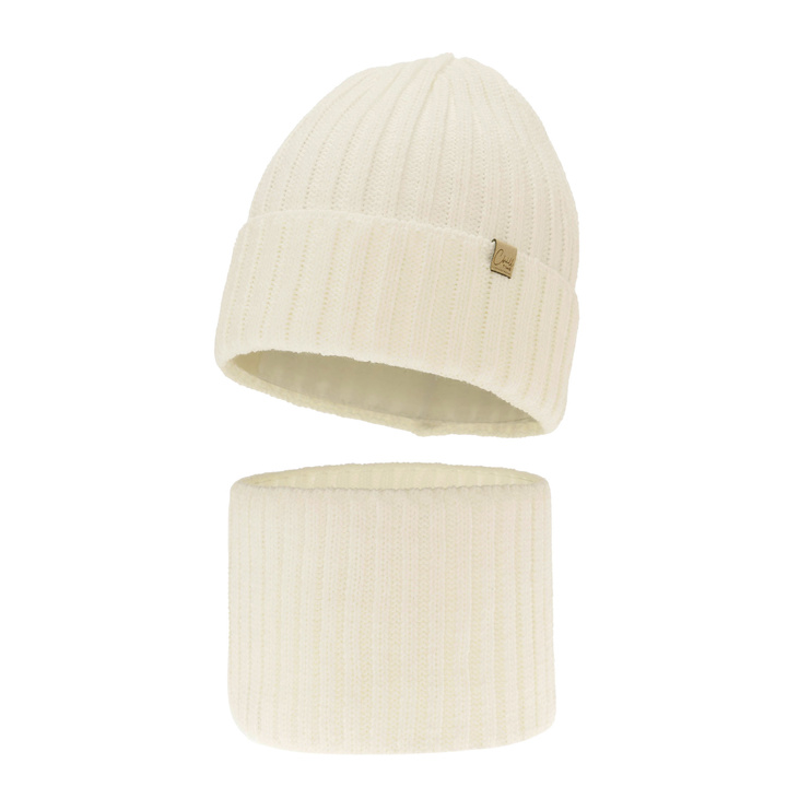 Komplet zimnej dívčej: čiapka a tunel krémový Mitti