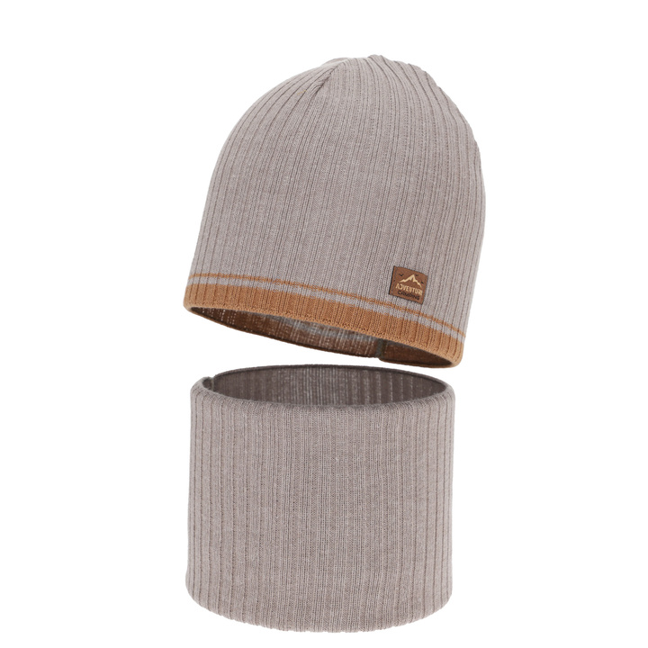 Komplet podzimní, jarní chlapecký: čiapka a tunel, béžový, s bavlnou, Eirik