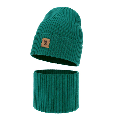 Chlapčenská čiapka a komín, jesenný, jarný set zelený 100% vlna merino Vanto