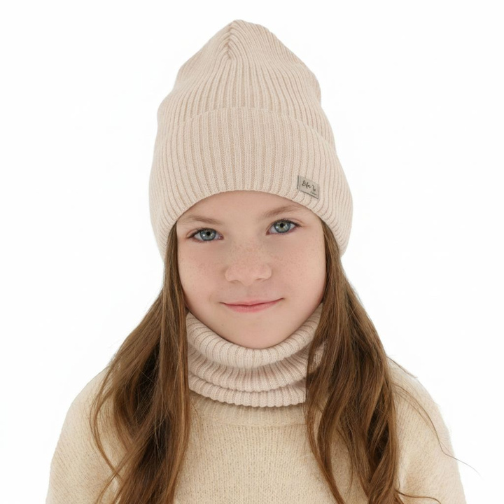 Jesenný/jarný dievčenský set: čiapka a tunel růžový 100% lână merino extra fină Itra