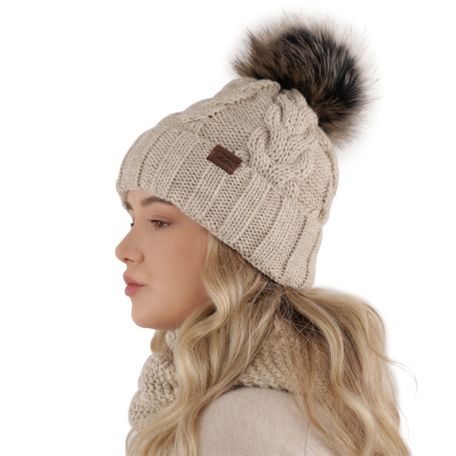 Dievčenský zimný set: čiapka a tunel šedý s bambulou Torina