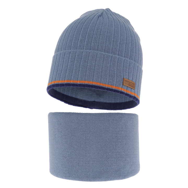 Jesenný/jarný chlapčenský set: čiapka a tunel, s bavlnou, modrý London