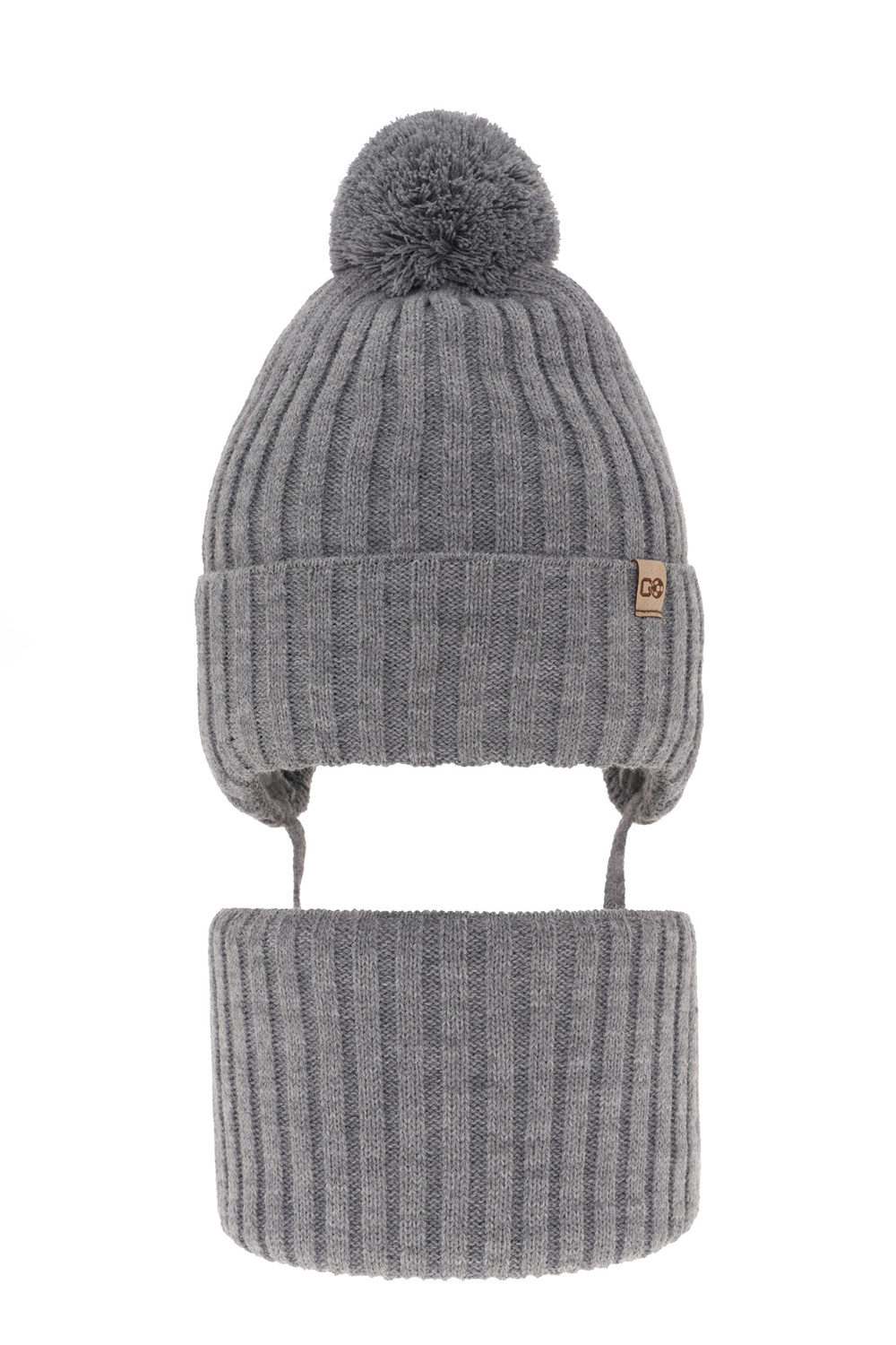 Komplet zimný chlapčenský: čiapka a tunel šedý s bambuľou Carlo