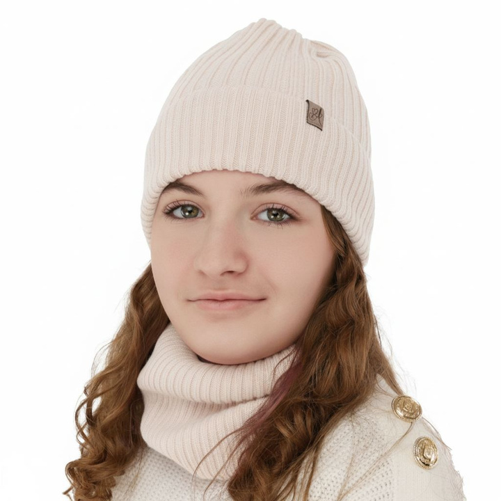 Komplet zimnej dívčí: čepice a tunel, růžový, 100% merino vlna, Patricia