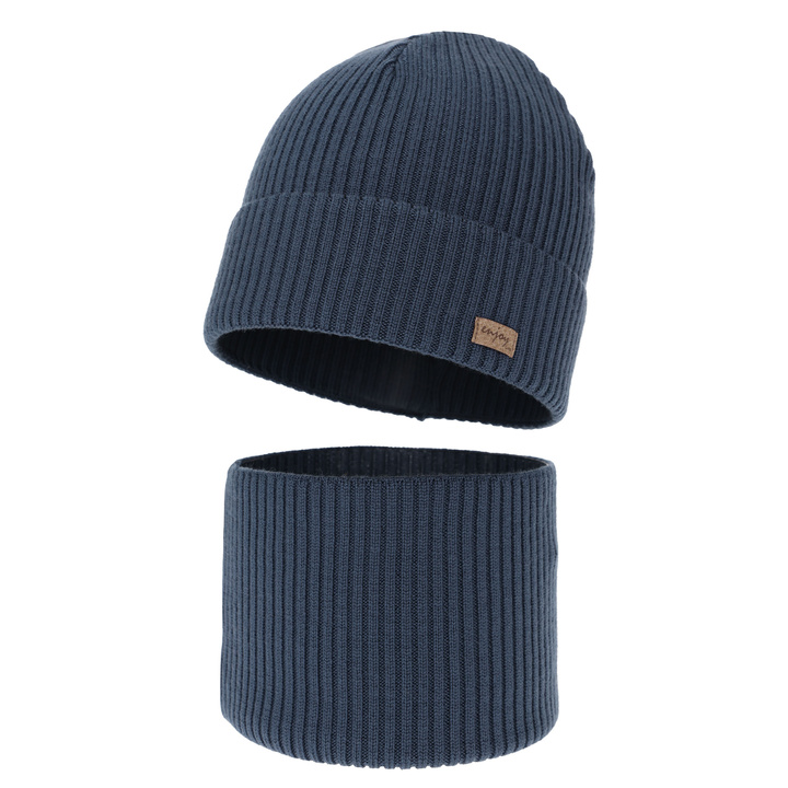 Chlapčenská čiapka a komín, jesenný/jarný set modrý 100% vlna extra jemná merino Intro
