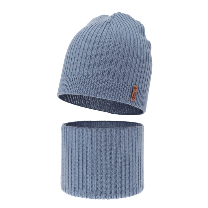 Chlapčenská čiapka a komín, jesenný/jarný set modrý 100% vlna extra jemná merino Chester