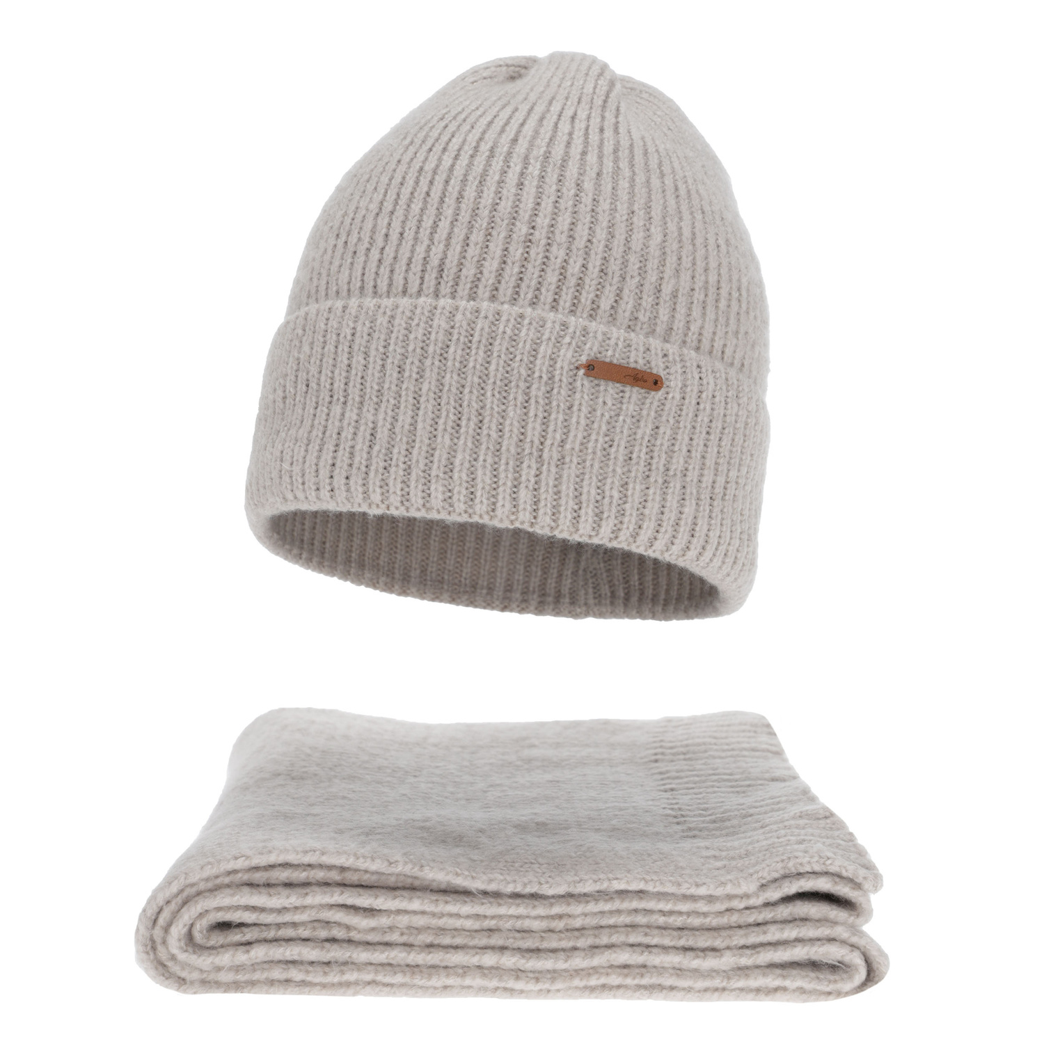 Komplet zimní dámský: čiapka a šála, béžový, s merino vlnou, Seala