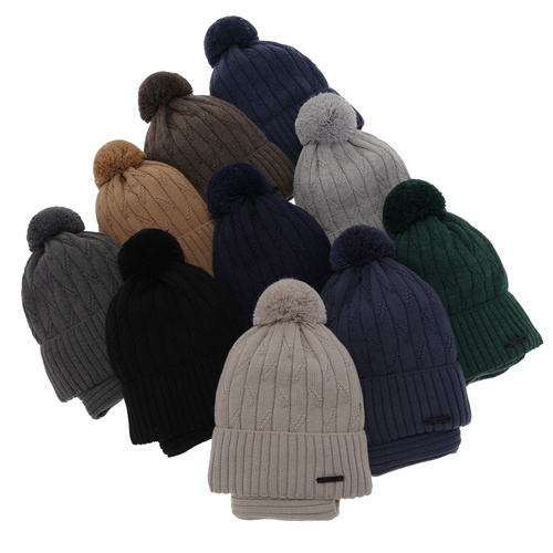 Kompletná zimná detská sada: čiapka a šál tmavě modrý s bambuľou merino vlna Talar