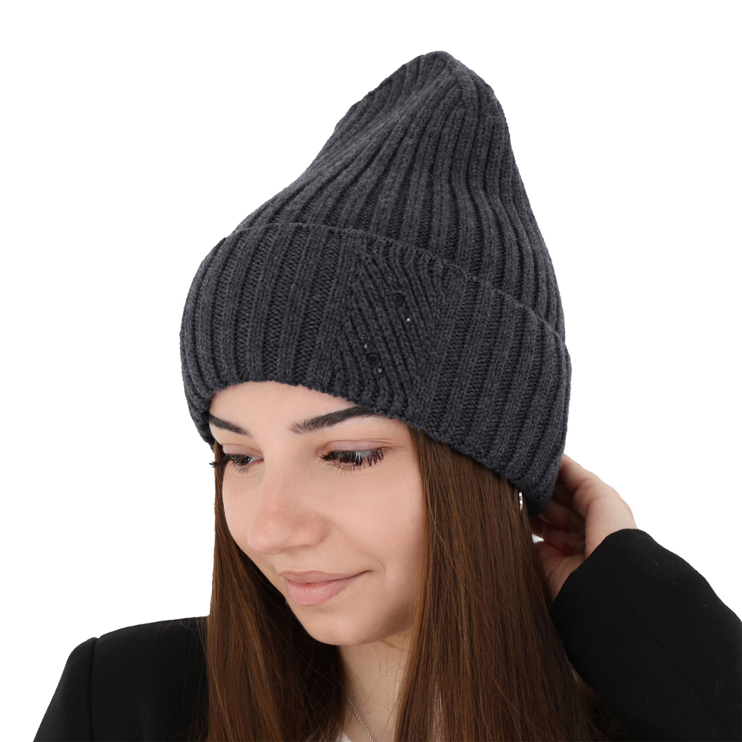 Dámská zimní čepice šedá 100% extra fine merino vlněná Ariga