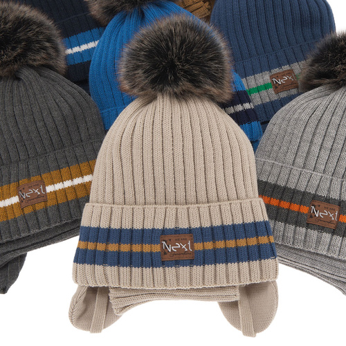 Komplet zimný chlapčenský: čiapka a tunel camel s bambuľou Echo