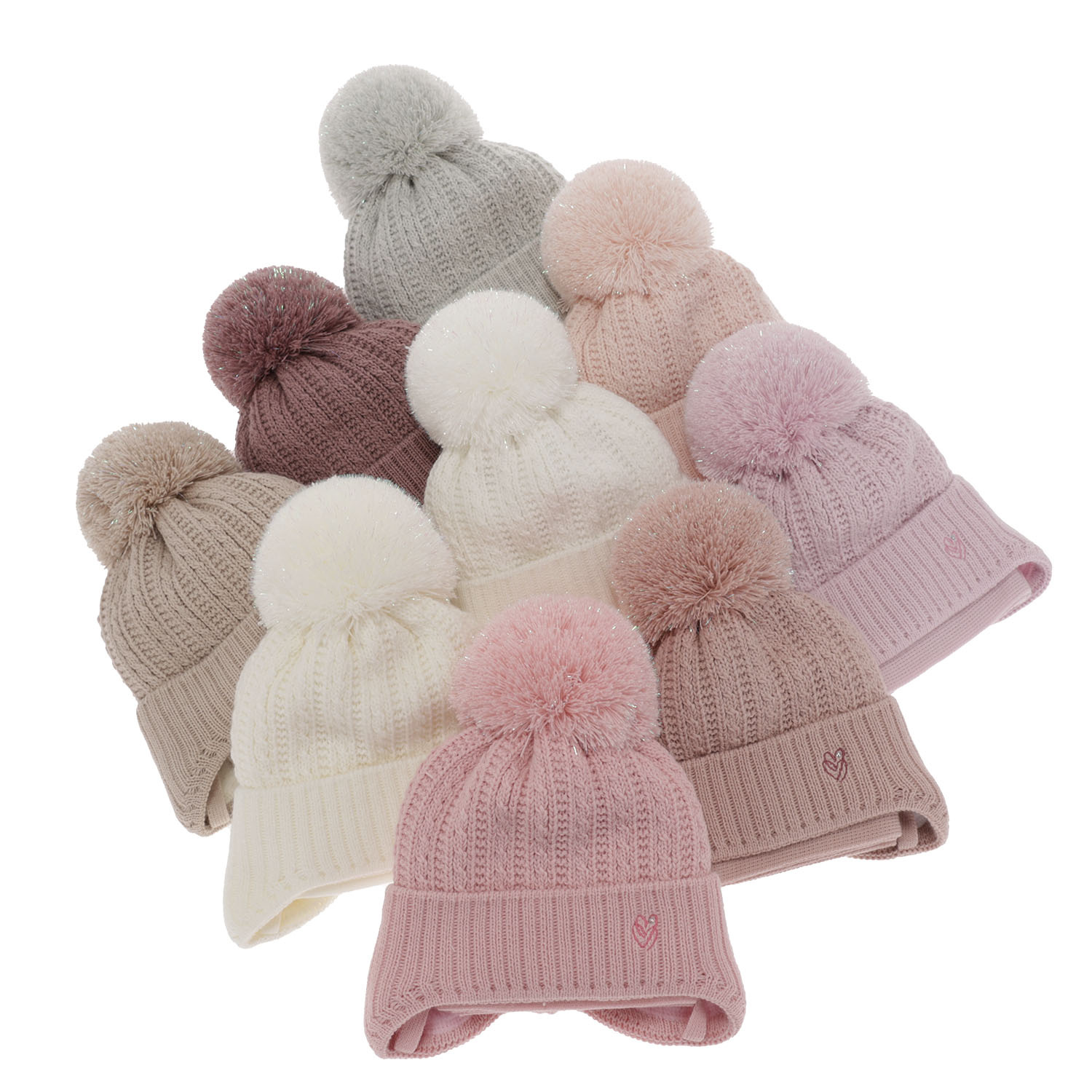 Set de iarnă pentru fete: căciulă și fular ecru cu pompon Marisa