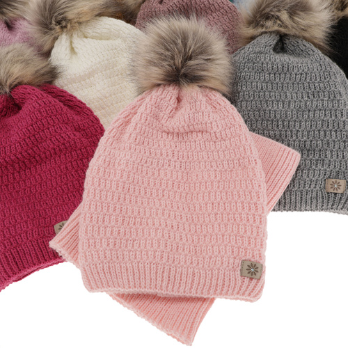 Zimná dievčenská súprava: čiapka a tunel růžový s bambulou Germina