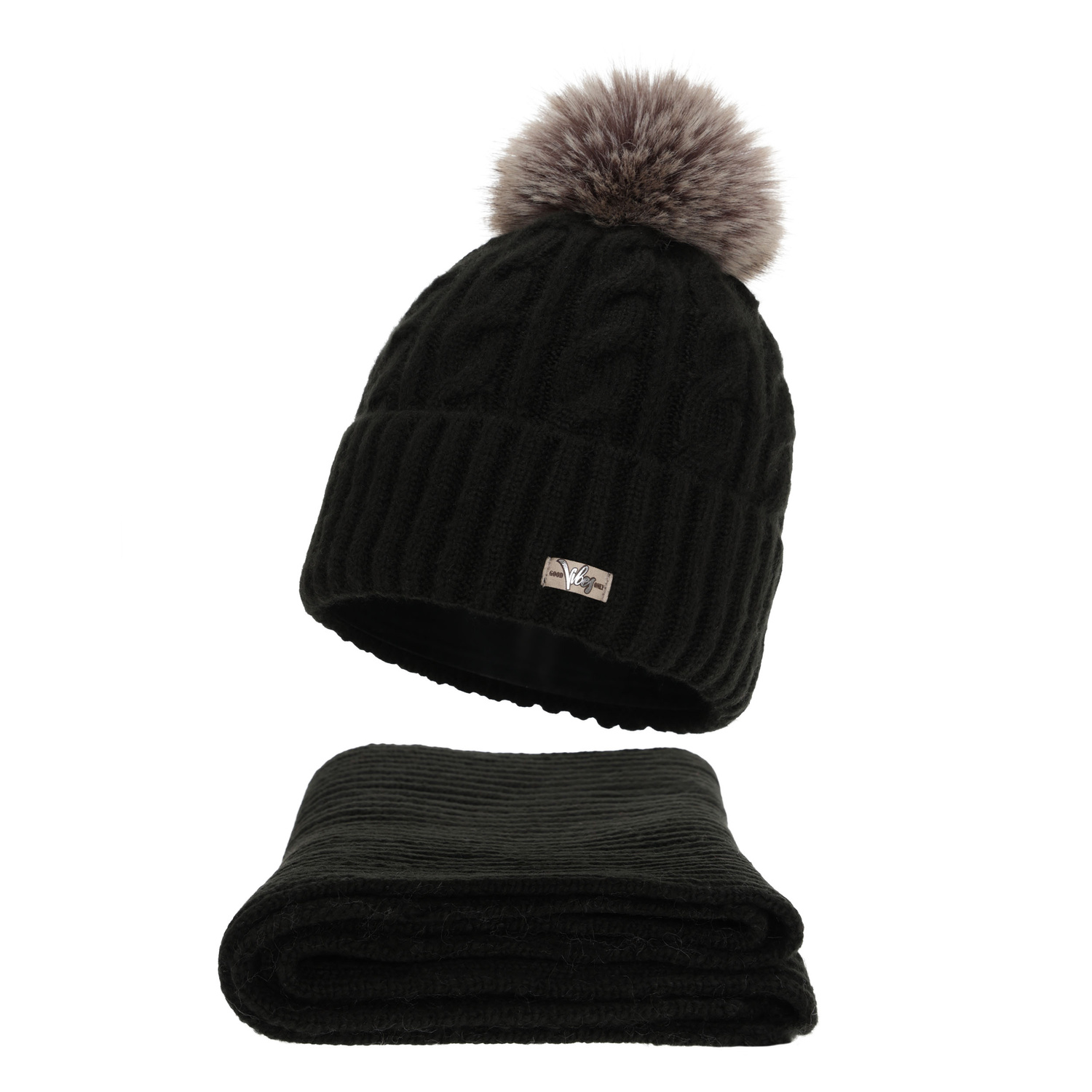 Komplet zimní dámský: čiapka a šála, čierny, Lunetta