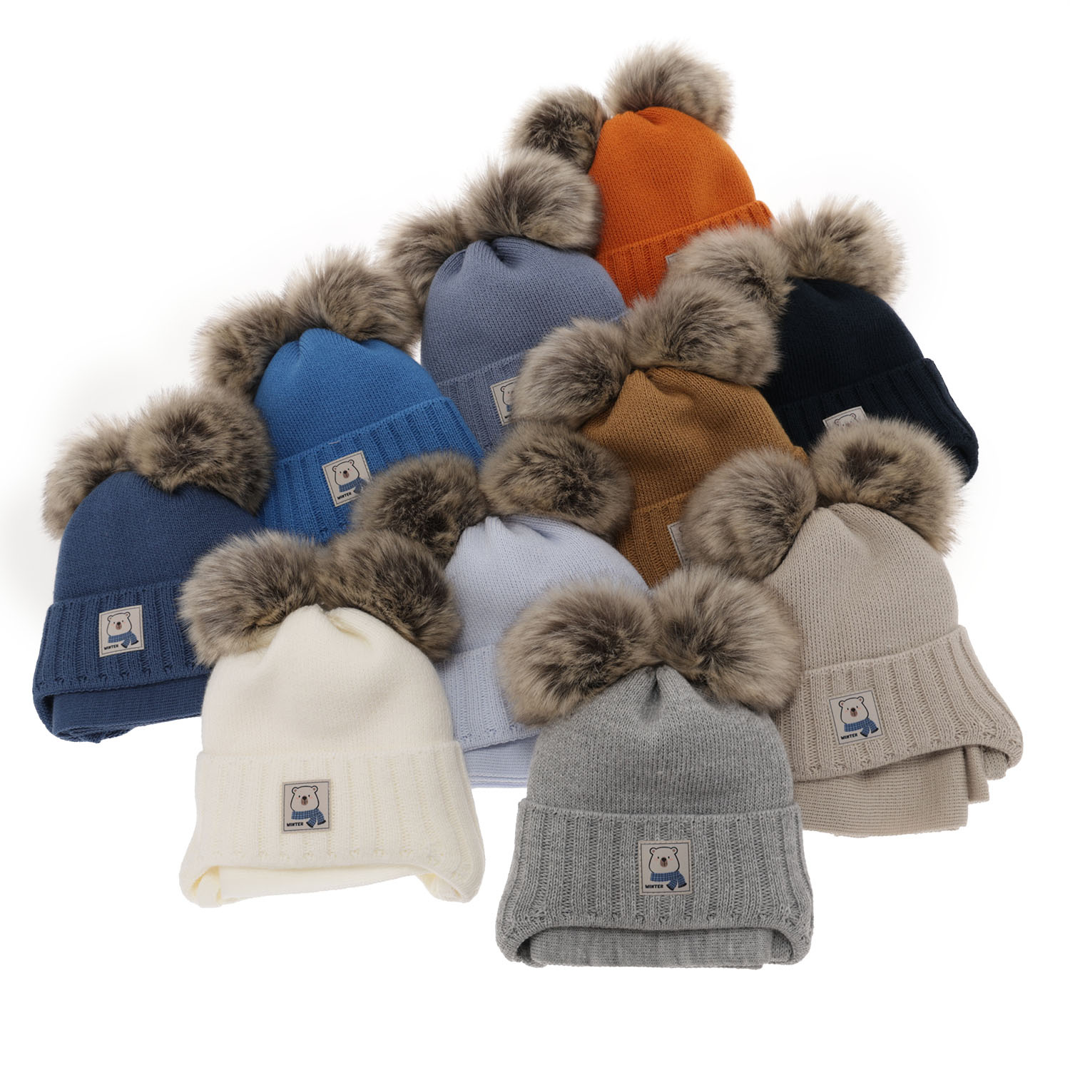 Komplet zimní chlapecký: čepice a šála modrý s dvěma bambulemi Jewel