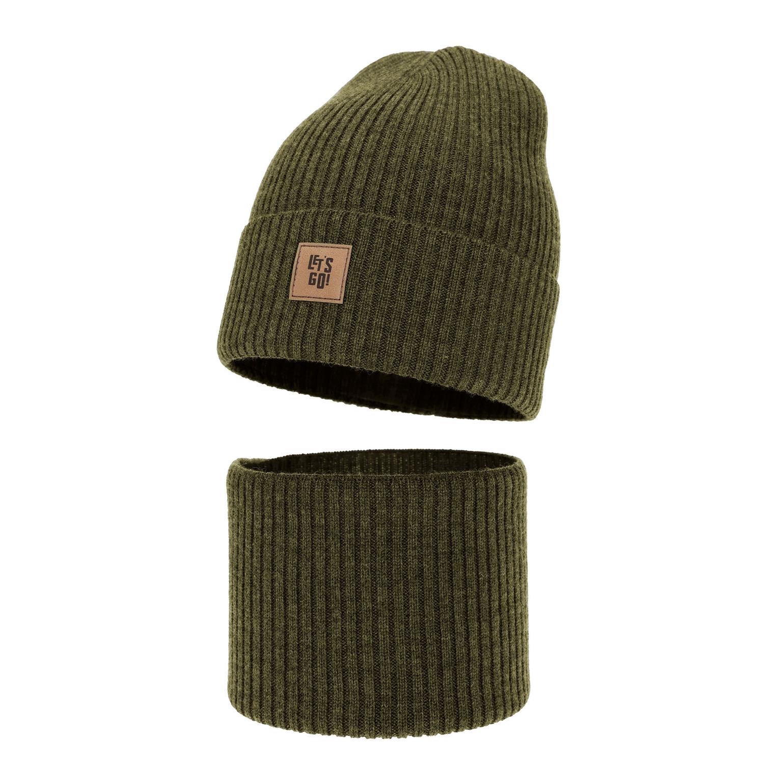 Chlapecká čiapka a nákrčník, jesenný, jarný set khaki 100% merino vlna Vanto