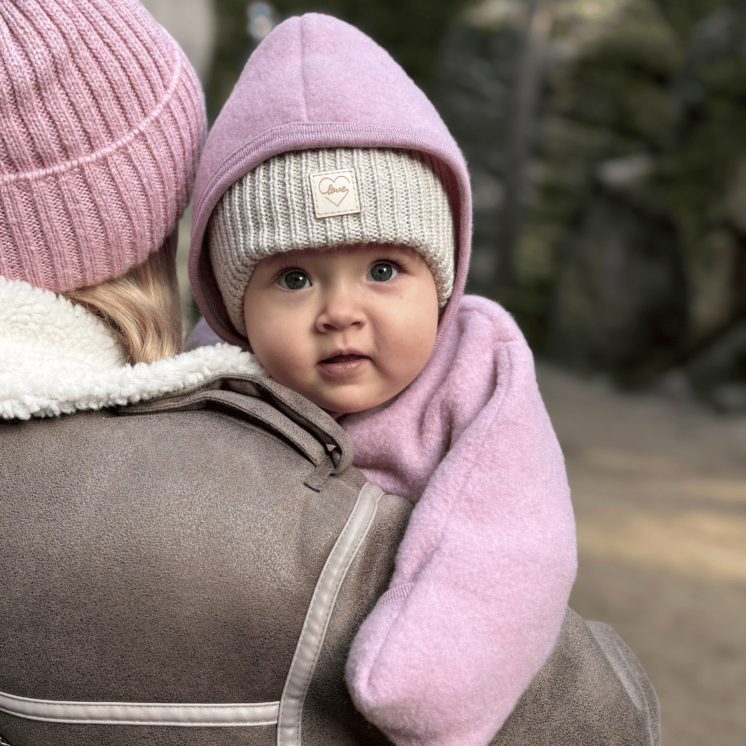 Dievčenská zimná čiapka růžová 100% extra jemná merino vlnená, podšitá vlneným flísom Havana