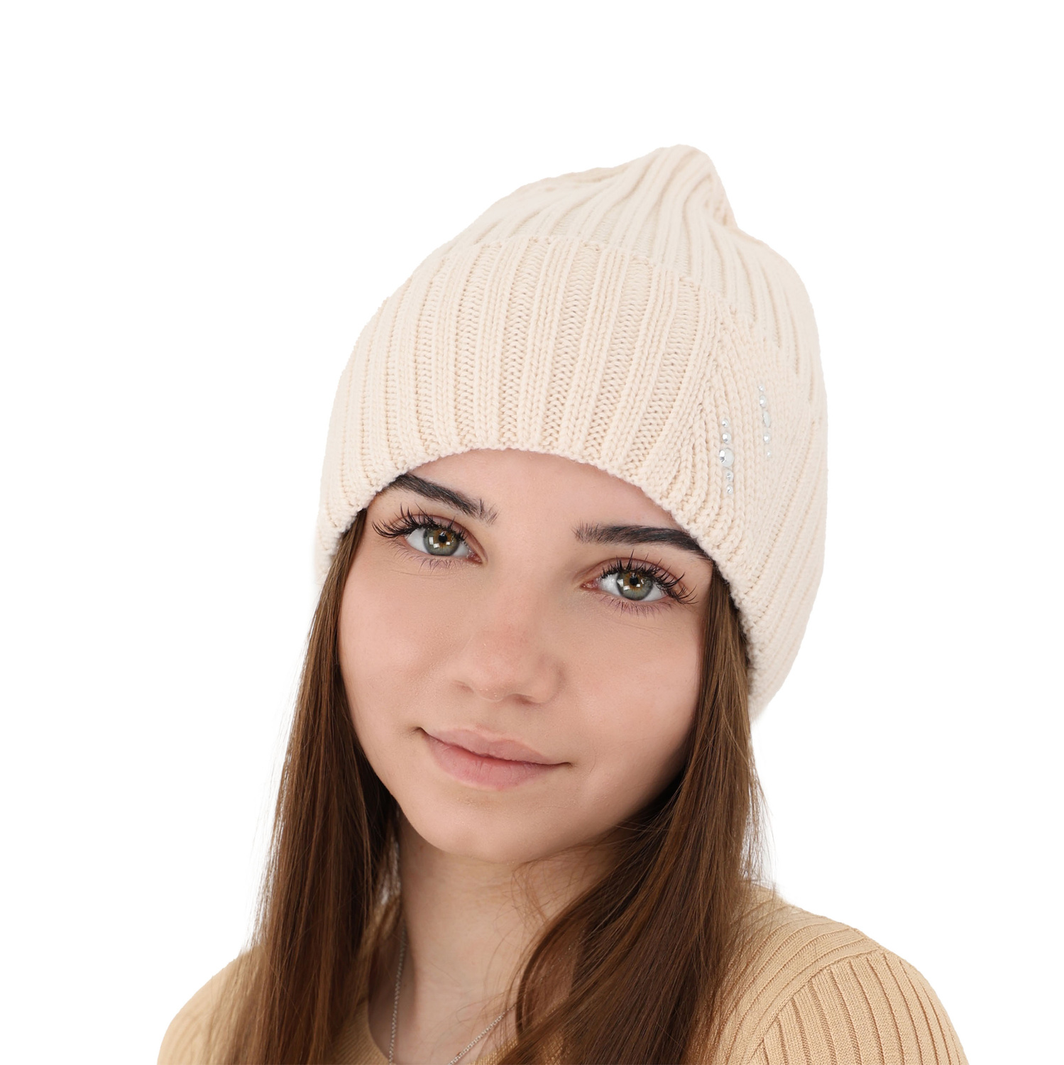 Dámská zimní čepice béžová 100% extra fine merino vlněná Ariga