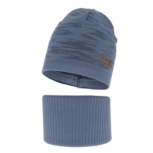 Jesenný/jarný chlapčenský set: čiapka a tunel, s bavlnou, modrý Carter