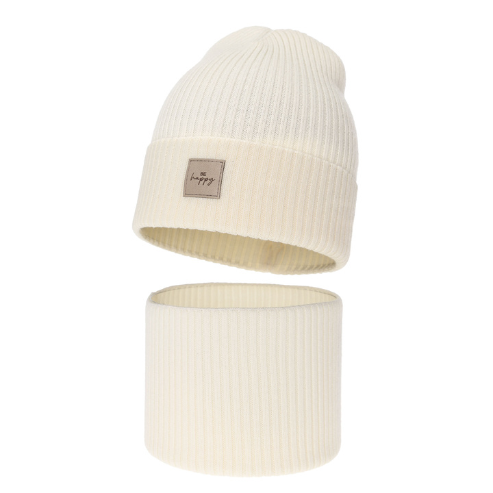 Jesenný, jarný dievčenský set: čiapka a tunel, camel, 100% lână merino Vanita