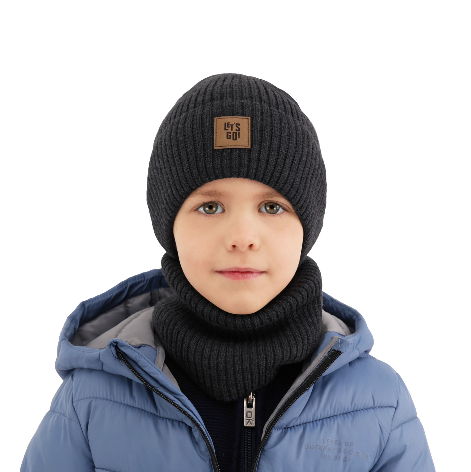 Chlapecká čiapka a nákrčník, jesenný, jarný set khaki 100% merino vlna Vanto