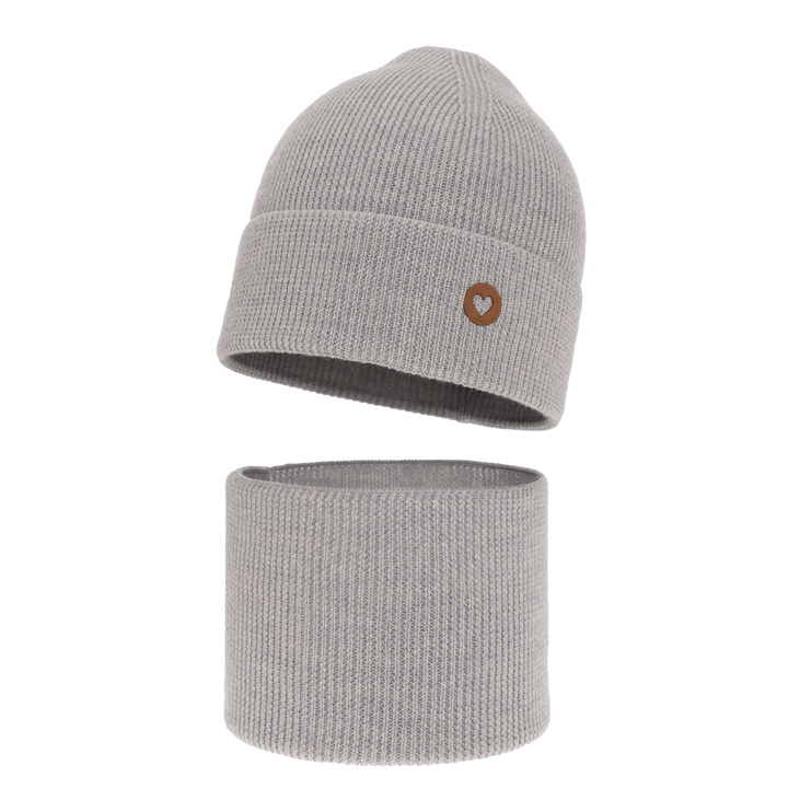 Jesenný/jarný dievčenský set: čiapka a tunel šedá 100% lână merino extra fină Brook