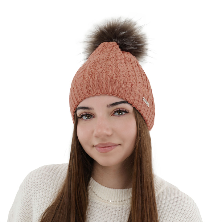 Dámska zimná čiapka ružová merino vlnená Satina