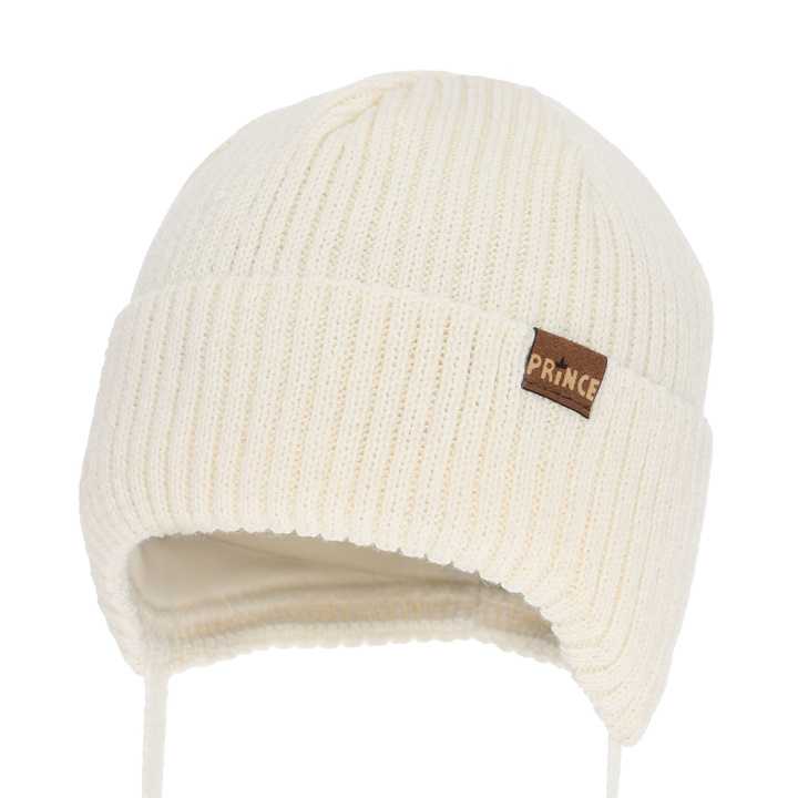 Chlapecká zimní čiapka, zaväzovacia, s merino vlnou, krémová, Puser