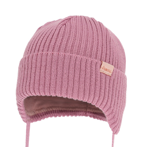 Dívčí zimní čiapka, fialová, zaväzovacia, s merino vlnou, Punia