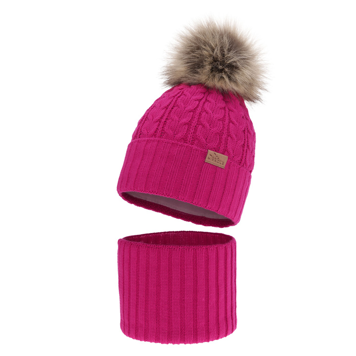 Zimná dievčenská súprava: čiapka a tunel amarant s bambulou Tanzania