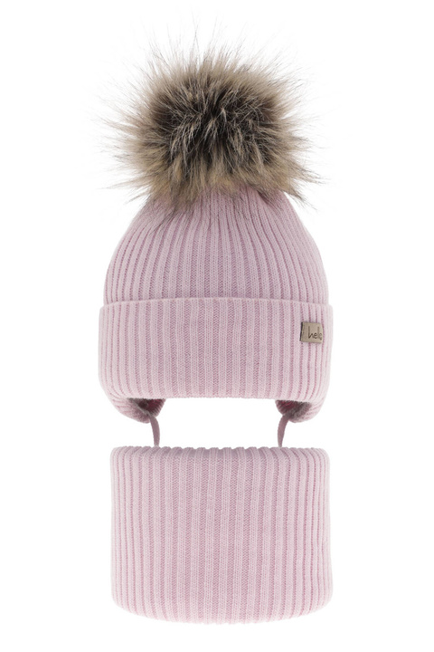 Komplet zimný pre dievčatá: čiapka a tunel fialový s bambuľou Bria