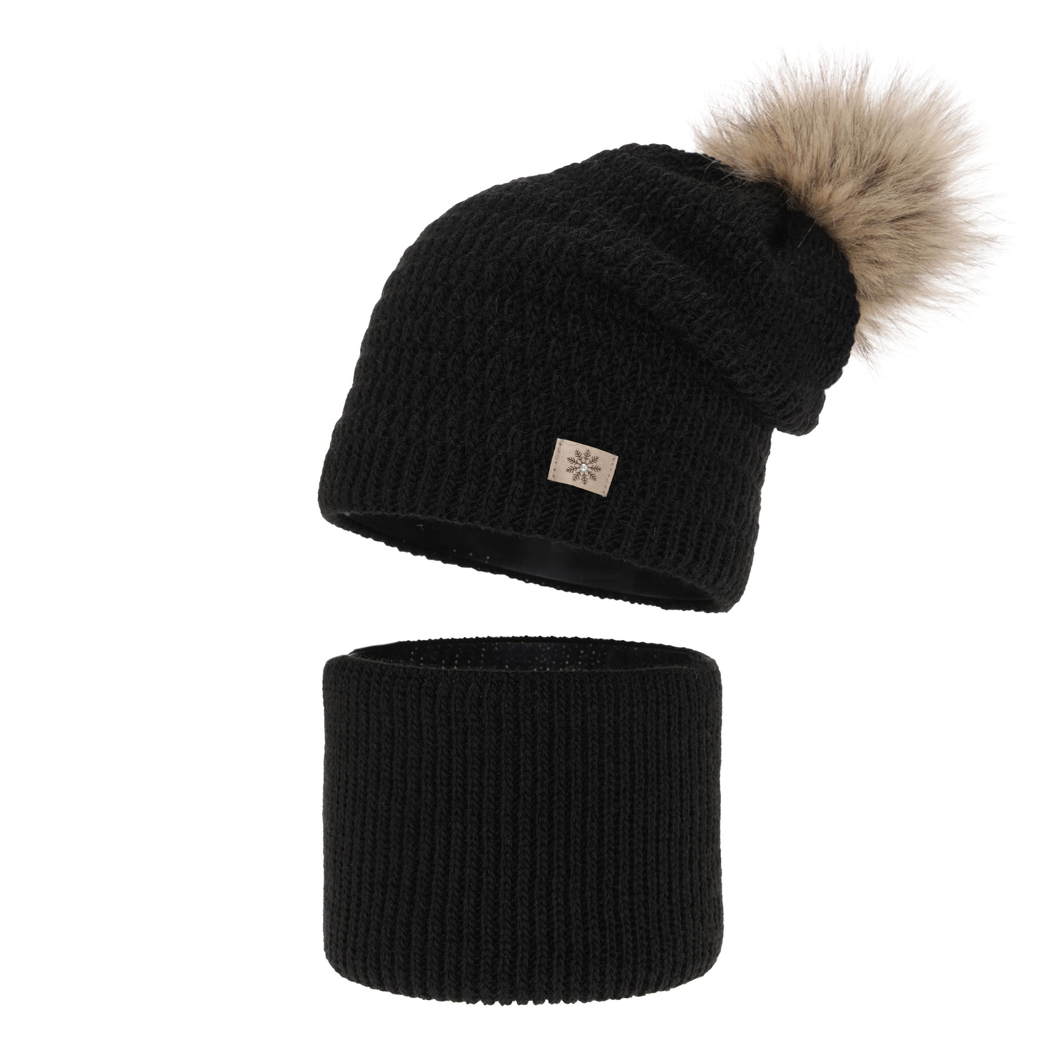 Zimná dievčenská súprava: čiapka a tunel černý s bambulou Germina