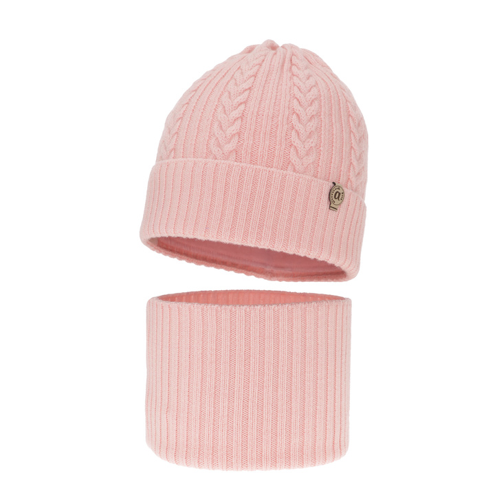 Komplet zimnej dívčí: čepice a tunel růžový 100% extra fine merino vlna Jenny