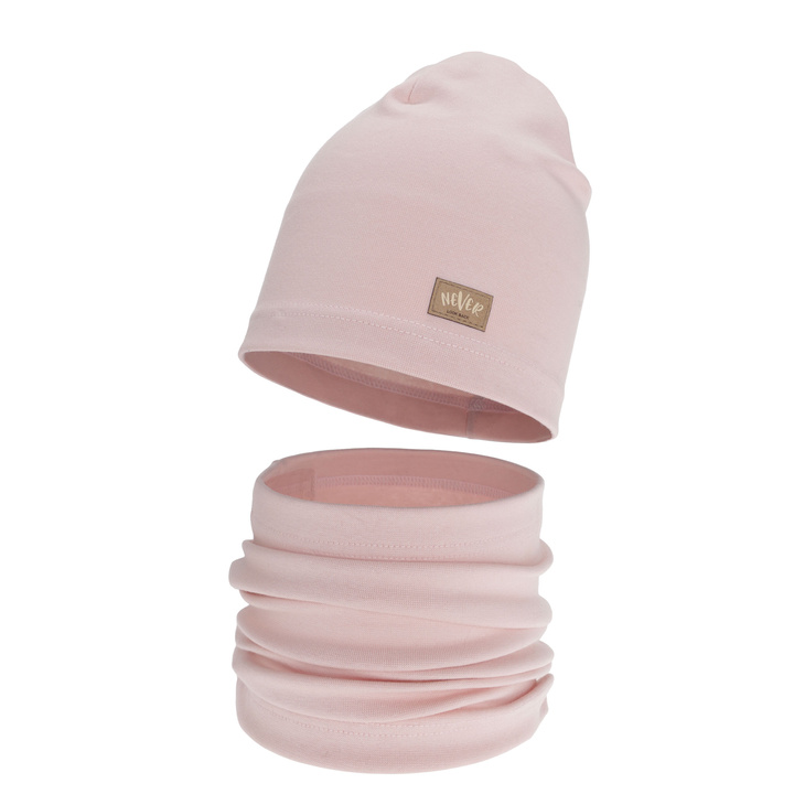 Komplet podzimní, jarní dívčí: čiapka a tunel, ružový, bavlnený, Torila