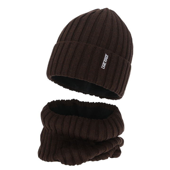 Komplet zimní chlapecký: čiapka a tunel, hnedý, s merino vlnou, podšitý flisom, Banasko