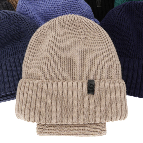 Čiapka a tunel pre chlapca, zimný komplet, 100% merino vlnený, s podšitím z merino vlny, modrý Harbin