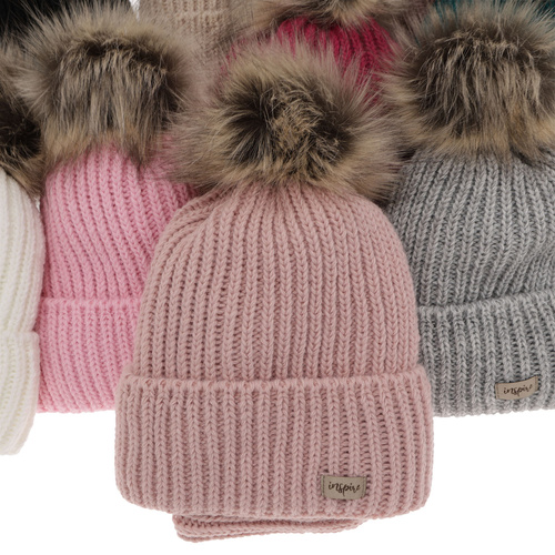 Zimná dievčenská súprava: čiapka a tunel šedý s bambulou Willow