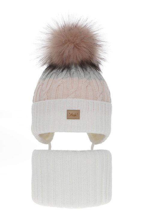 Zimný dievčenský set: čiapka a tunel krémový s bambulou Riviera