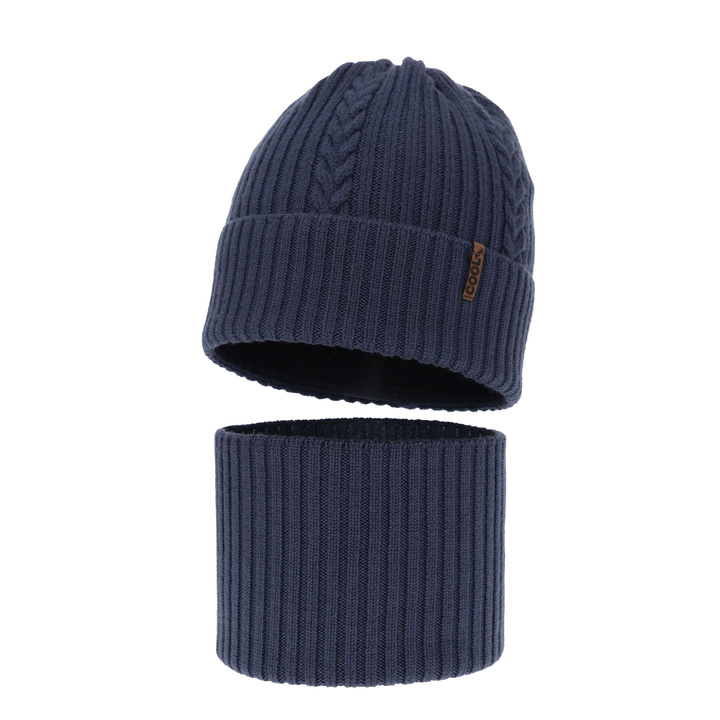 Komplet zimný chlapčenský: čiapka a šál modrý 100% extrafine merino vlna Wilson
