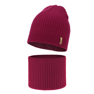 Jesenný/jarný dievčenský set: čiapka a tunel růžový 100% lână merino extra fină Chelsie